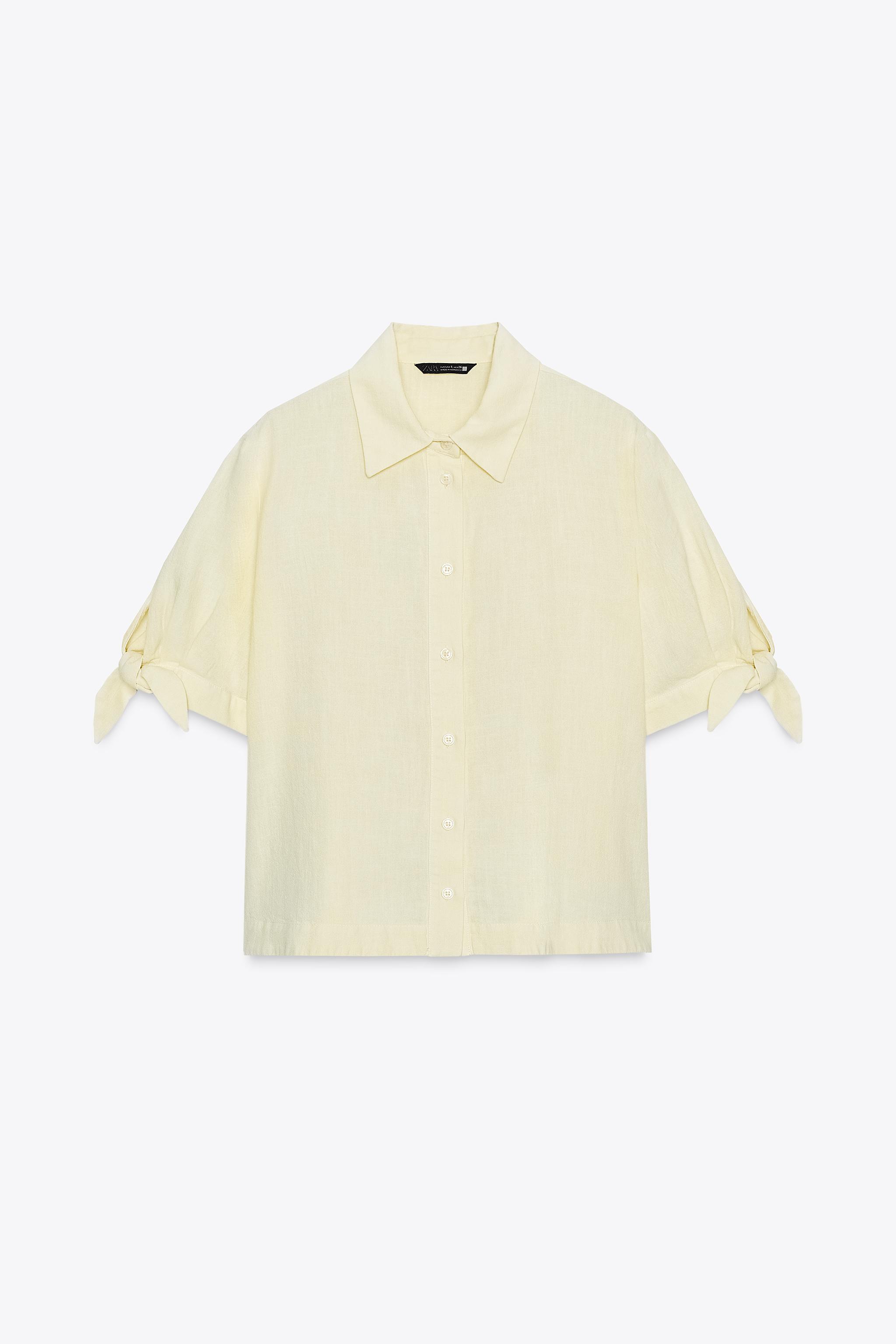 RAMIE TIE SHORT SLEEVE SHIRT - Ecru / Brown | ZARA United States