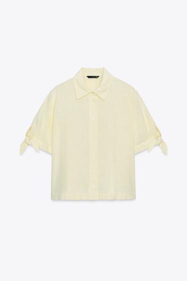 Zara RAMIE TIE SHORT SLEEVE SHIRT - Yellow