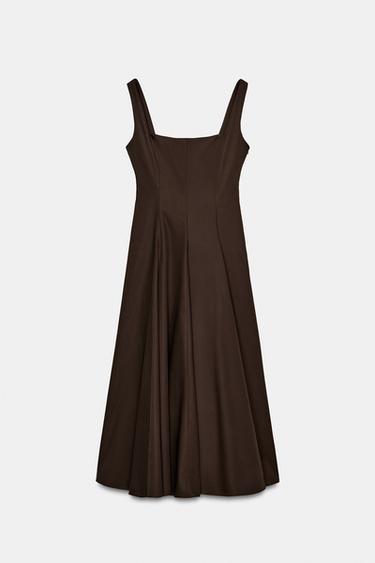 فستان ميدي بوبلين جوديه - بني داكن الخاص بـ Zara - صورة 0