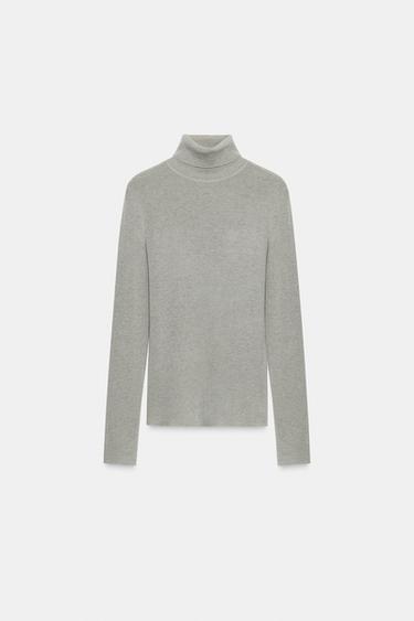 JERSEY CON LANA CUELLO SUBIDO - Gris de Zara