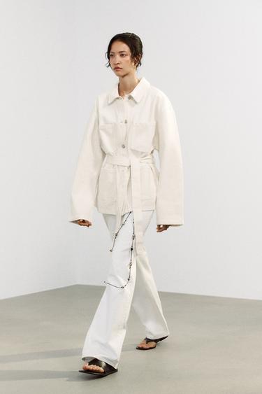 TRF DENIM JACKET WITH BELT - Oyster-white by Zara - Image 4