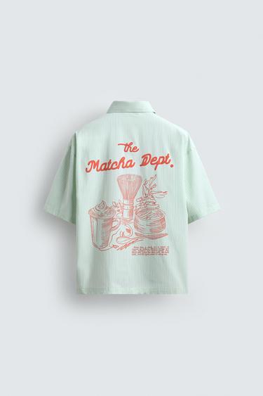 TEXT STRIPE SHIRT - Green by Zara - Image 9