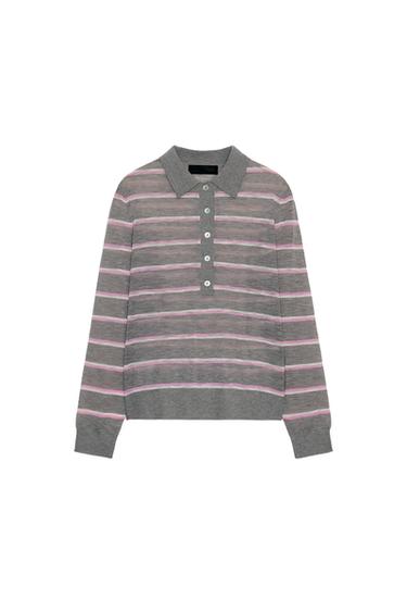 FINE-KNIT WOOL BLEND STRIPED POLO SHIRT - Grey by Zara