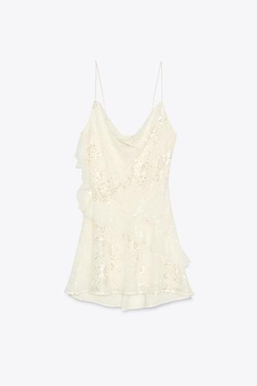 SEQUINNED RUFFLE MINI DRESS - Oyster-white by Zara
