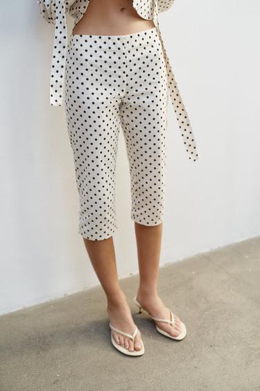 Zara POLKA DOT CAPRI PANTS - Black / White