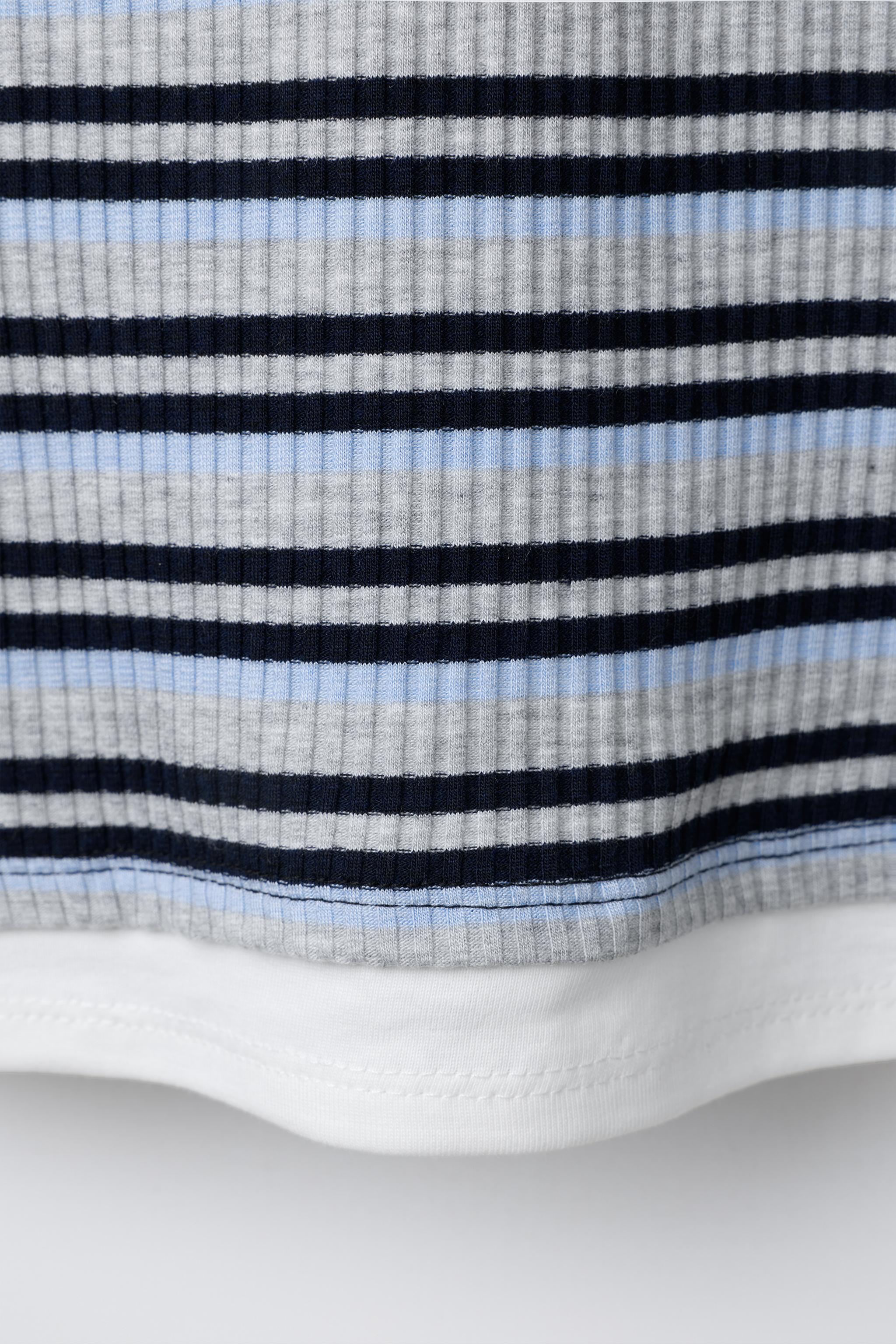 STRIPED DOUBLE HEM T-SHIRT - Blue | ZARA United States