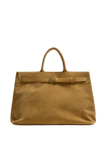 LEATHER HANDBAG WITH BELT DETAIL - Caramel Brown by Zara
