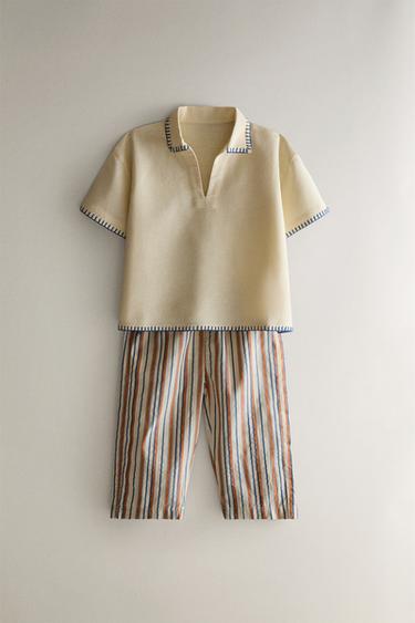 KIDS' STITCH BEACH POLO SHIRT - Cream by Zara - Image 4