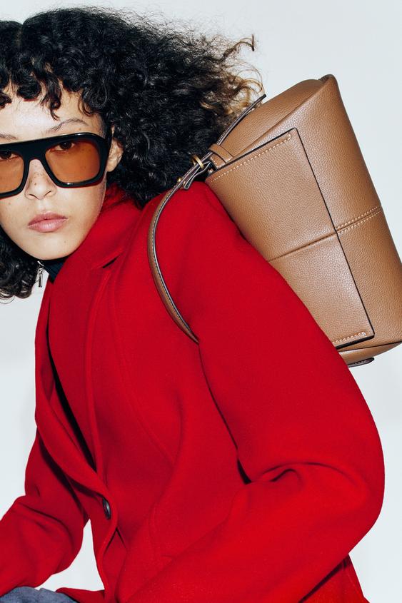 شنطة يد بخياطة ظاهرة - محمِر داكن الخاص بـ Zara - صورة 0