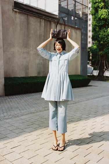 ZW COLLECTION PLEATED SHIRT DRESS - Light blue by Zara