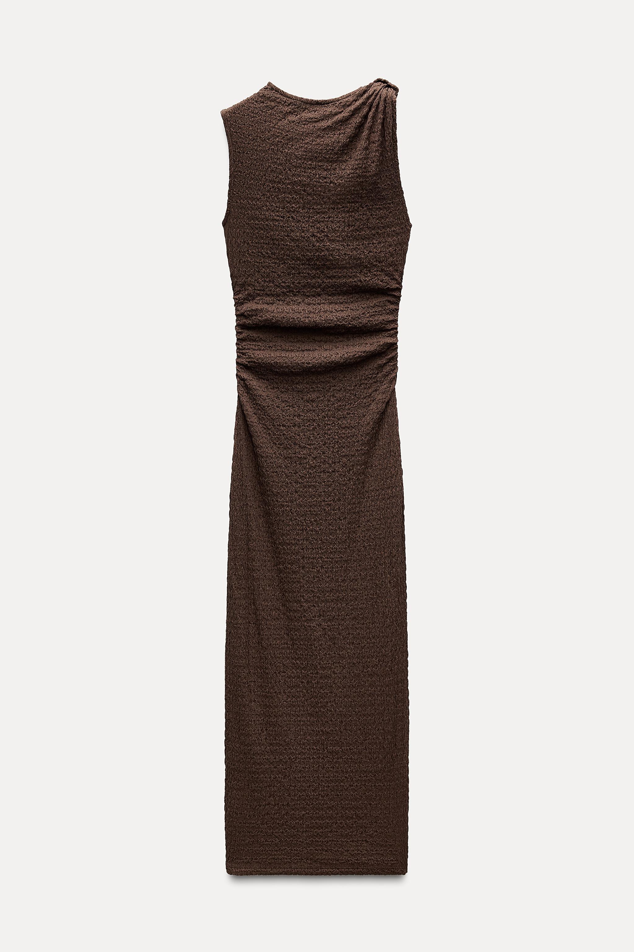 LONG TEXTURED DRESS WITH KNOT - Brown | ZARA United Kingdom