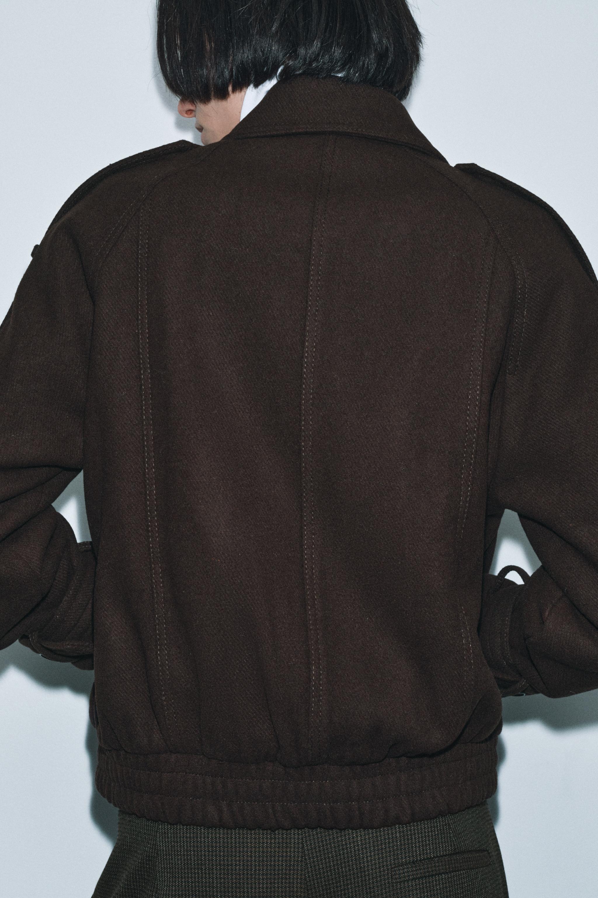 ZW COLLECTION ウールフェイクファーカラージャケット - ブラウン