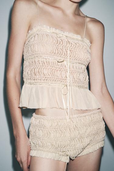 コンビ テクスチャー トップスローズZaraのコンビ テクスチャー トップス - ローズ