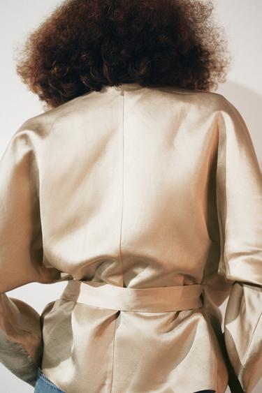 WRAP BLOUSE WITH BOW IN LINEN ZW COLLECTION - Beige by Zara - Image 2