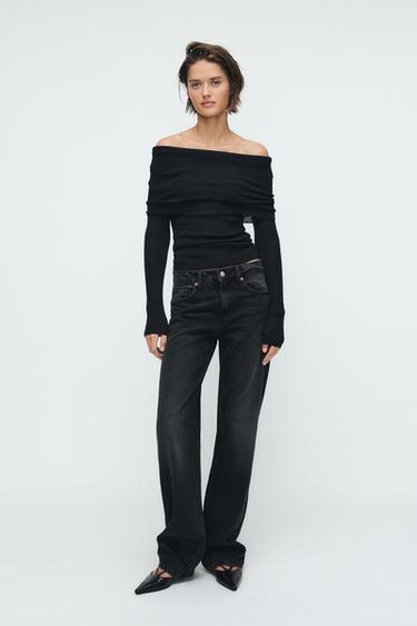 TOP PUNTO LISO OFF SHOULDER - Gris oscuro de Zara - Imagen 0