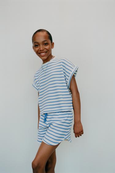 Zara WAFFLE T-SHIRT AND BERMUDA SET - striped