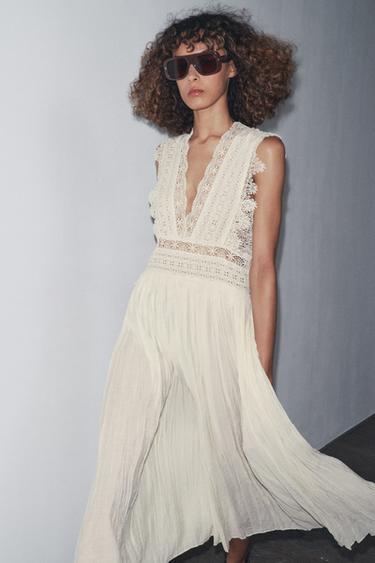 Zara ZW COLLECTION LACE STRAP DRESS - Ecru