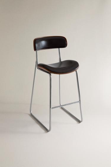 TABOURET HAUT CUIR ET ACIER INOXYDABLE - Marron chocolat de Zara - Image 1