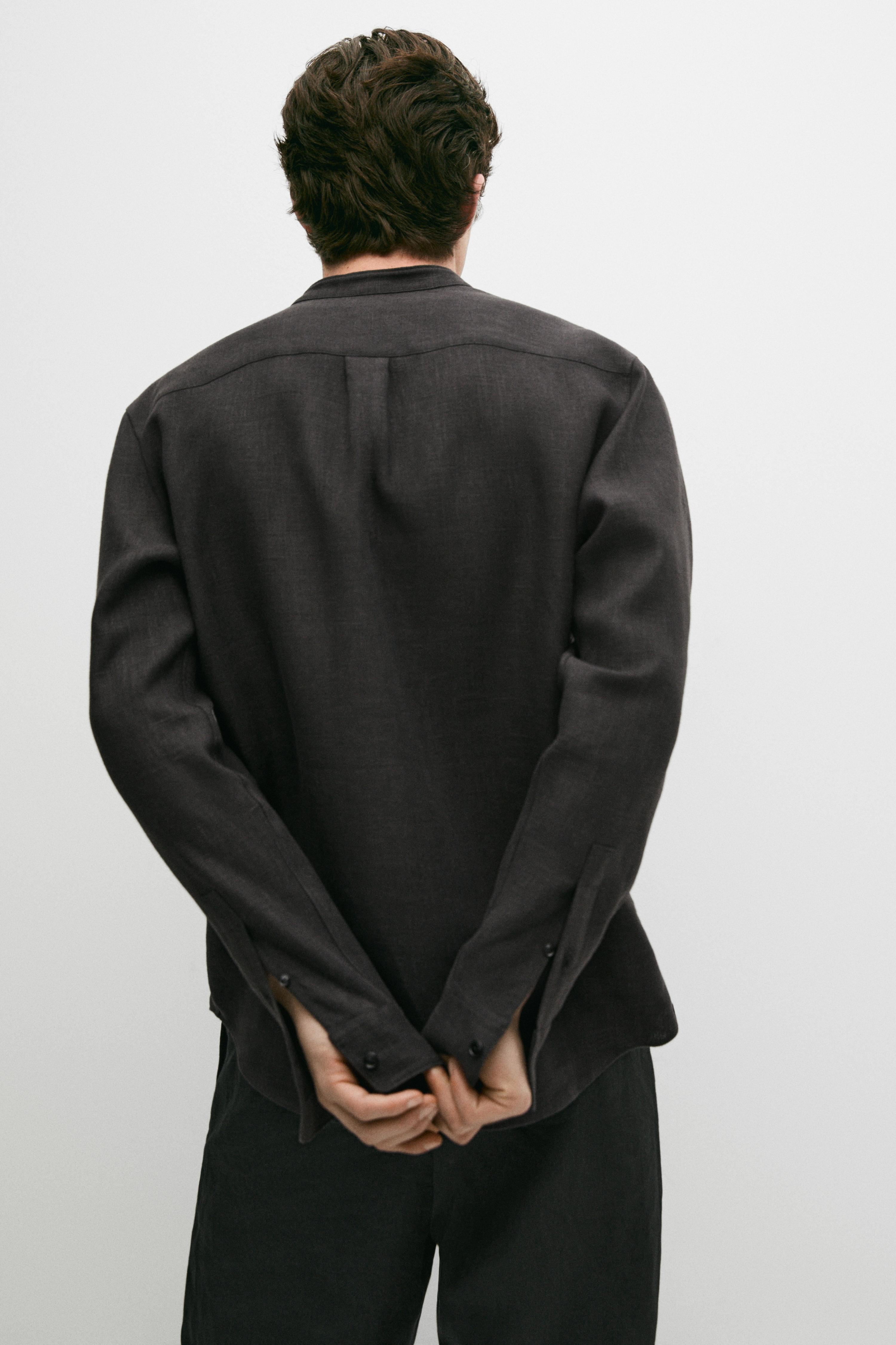 100% linen stand collar shirt