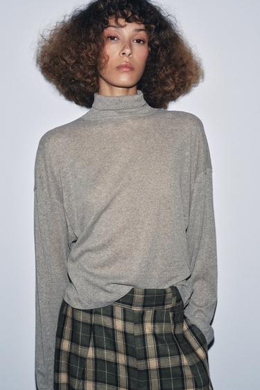 HIGH NECK T-SHIRT - Mink marl by Zara