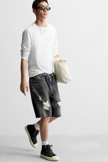 RIPPED DENIM BERMUDA SHORTS - Charcoal by Zara - Image 4