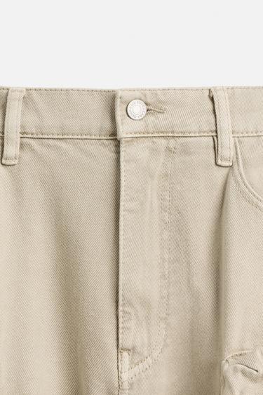 PANTALON CARGO EN DENIM AVEC POCHES - Marron clair de Zara - Image 7