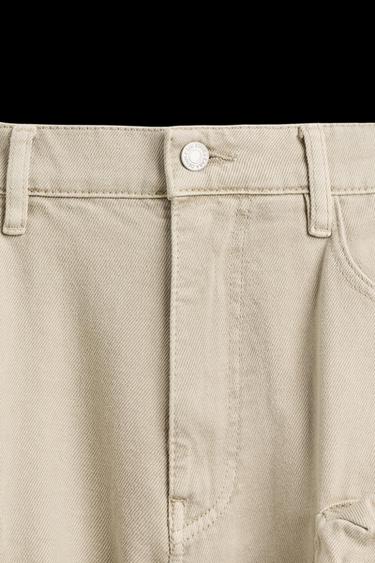 Zara DENIM CARGO PANTS WITH POCKETS - taupe brown