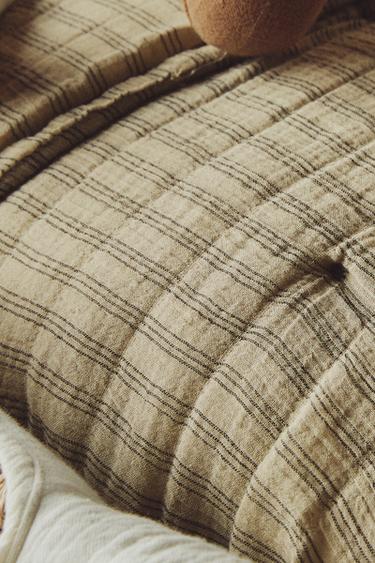 CHILDREN'S COTTON QUILT WITH THIN STRIPES - Green by Zara