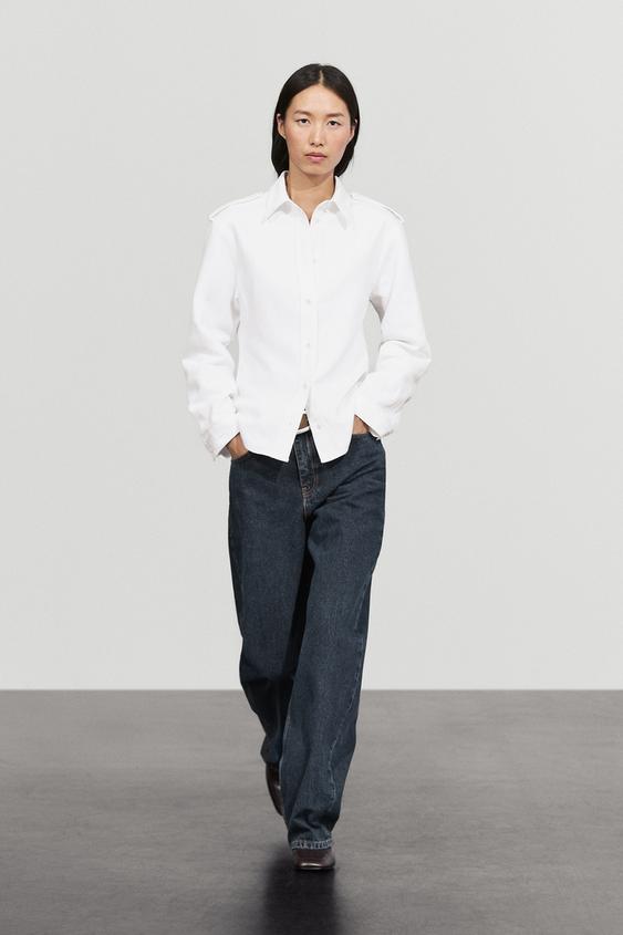 Zara Denim shirt with shoulder detail - Oyster-white - Image 0