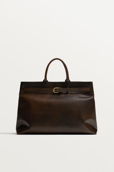 LEATHER HANDBAG - Brown by Zara