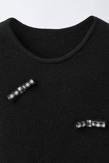 KNIT DRESS WITH GINGHAM BOWS - Black by Zara - Image 2