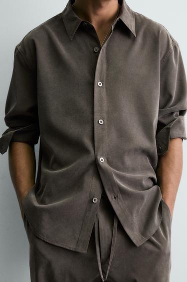FLOWING RELAXED FIT SHIRT - mink brown by Zara - Image 4