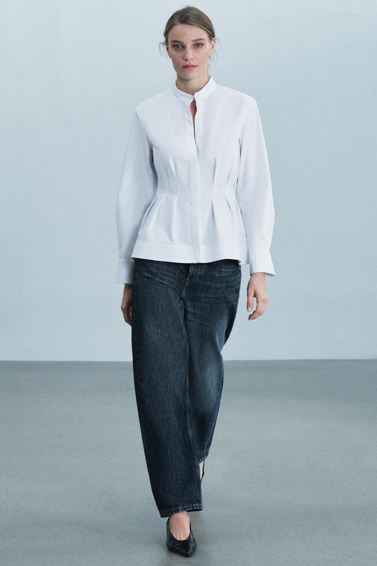 Женская рубашка Zara ZW Collection Pleated, цвет: Белый — фото 1