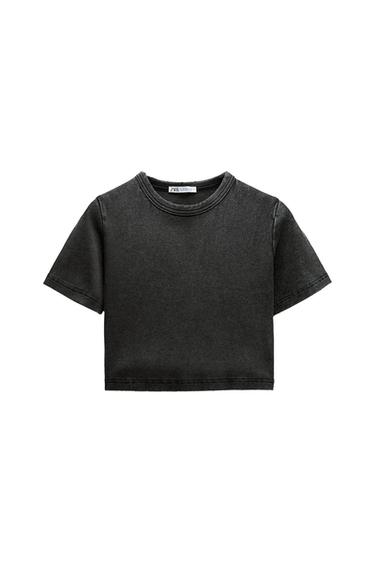 WASHED EFFECT RIB CROP TOP