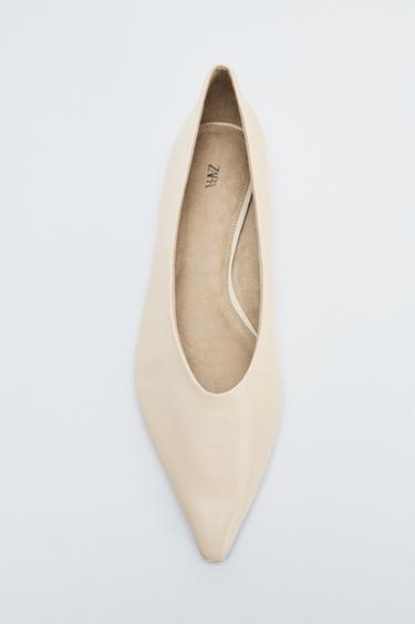 FLAT LEATHER BALLET SHOES - Ecru White by Zara