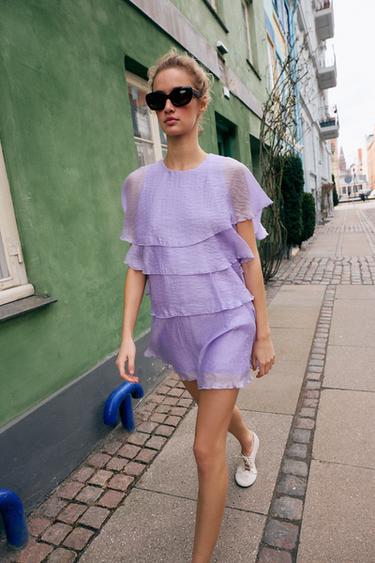 ROBE COURTE À VOLANTS - Lilas clair de Zara