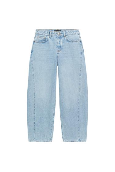 Zara Z1975 HIGH-RISE BARREL LEG SEAM JEANS - Light blue
