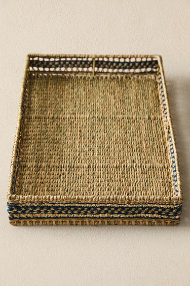 Zara RECTANGULAR SEAGRASS TRAY - Blue