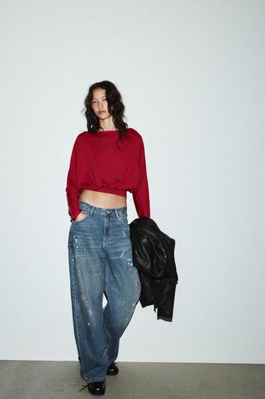Zara SOFT LONG SLEEVE TOP - Dark red - Image 0