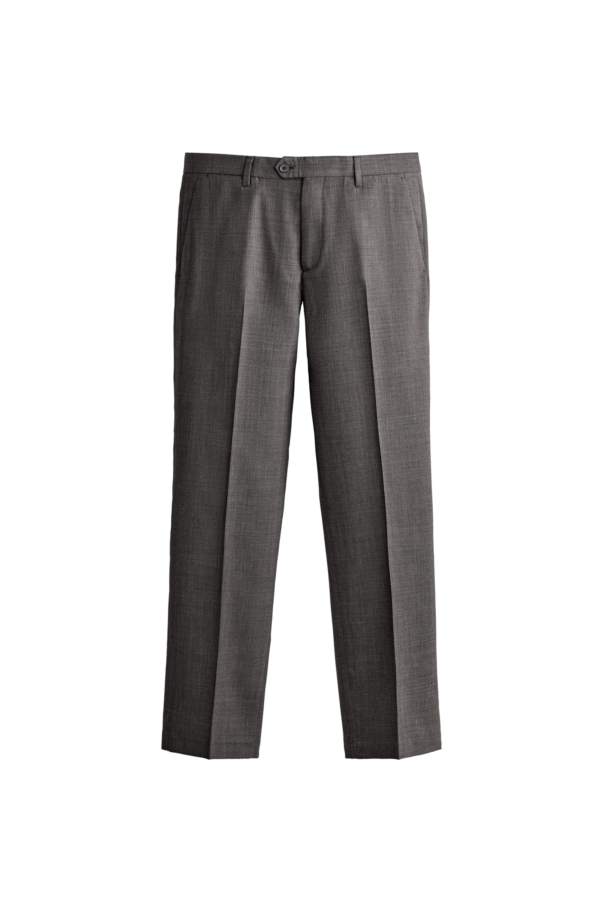 WOOL-BLEND PLAID PLEATED SUIT PANTS