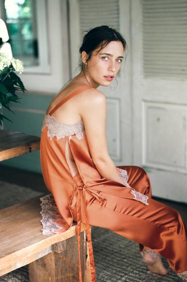 SATIN TROUSERS WITH EMBROIDERY - Orange by Zara - Image 2