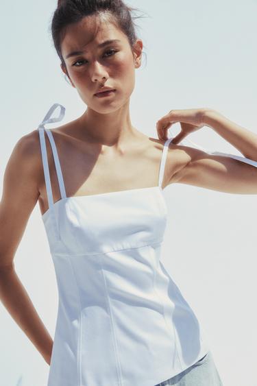 TOP CINTRÉ AVEC LACETS - Blanc de Zara