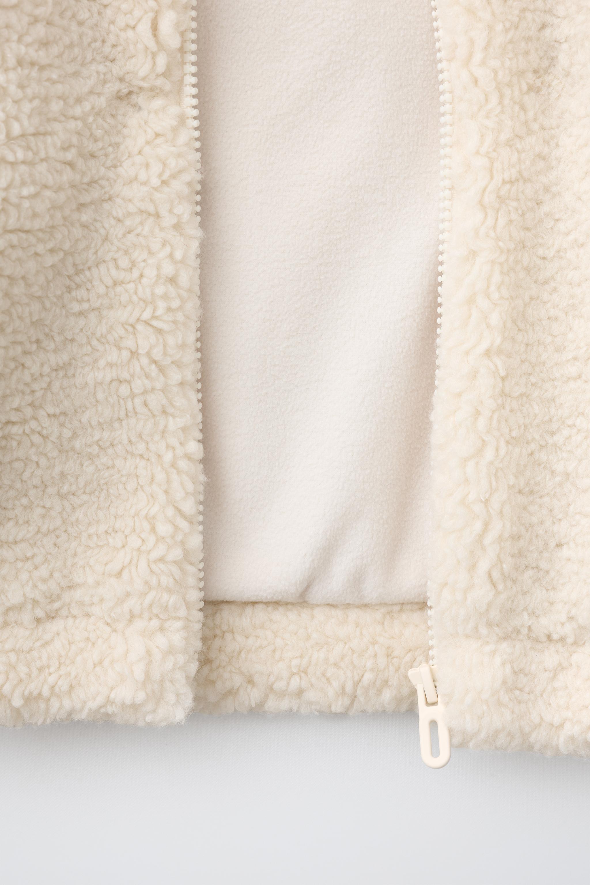 BEAR EMBROIDERY FAUX SHEARLING JACKET