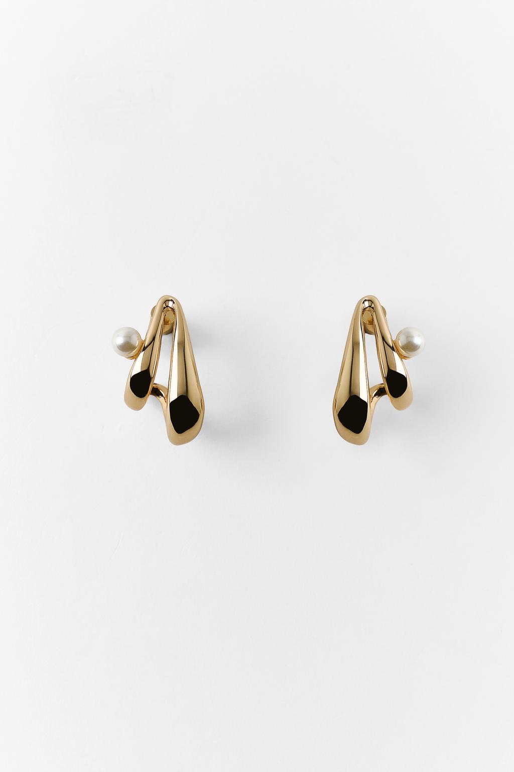 DOUBLE HOOP FAUX PEARL EARRINGS