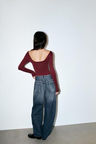SQUARE NECK POLYAMIDE BODYSUIT - Wine by Zara - Image 3