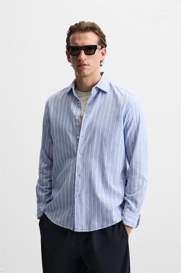CAMISA RAYAS ALGODÓN - LINO - rayas de Zara - Imagen 0
