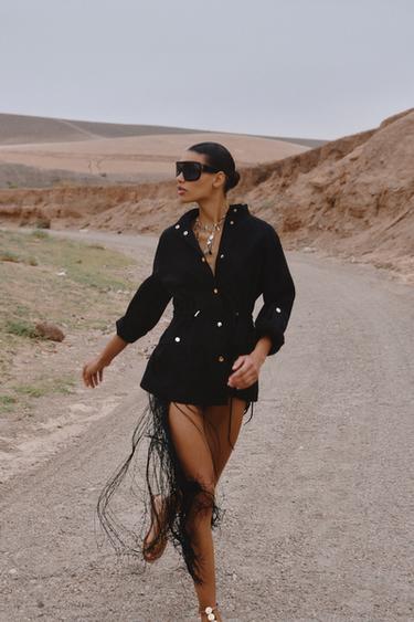 CAMISA SAFARI CON LINO - Negro de Zara - Imagen 0