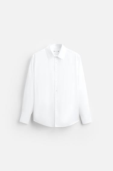 Zara TEXTURED WEAVE TWILL SHIRT - White