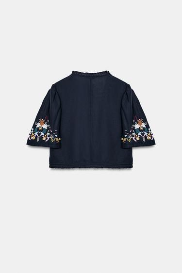 TOP COURT À FLEURS BRODÉES - Bleu de Zara - Image 7