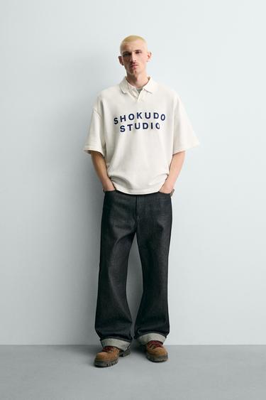 POLO ESTAMPADO EM CONTRASTE - Branco-marfim da Zara - Imagem 0